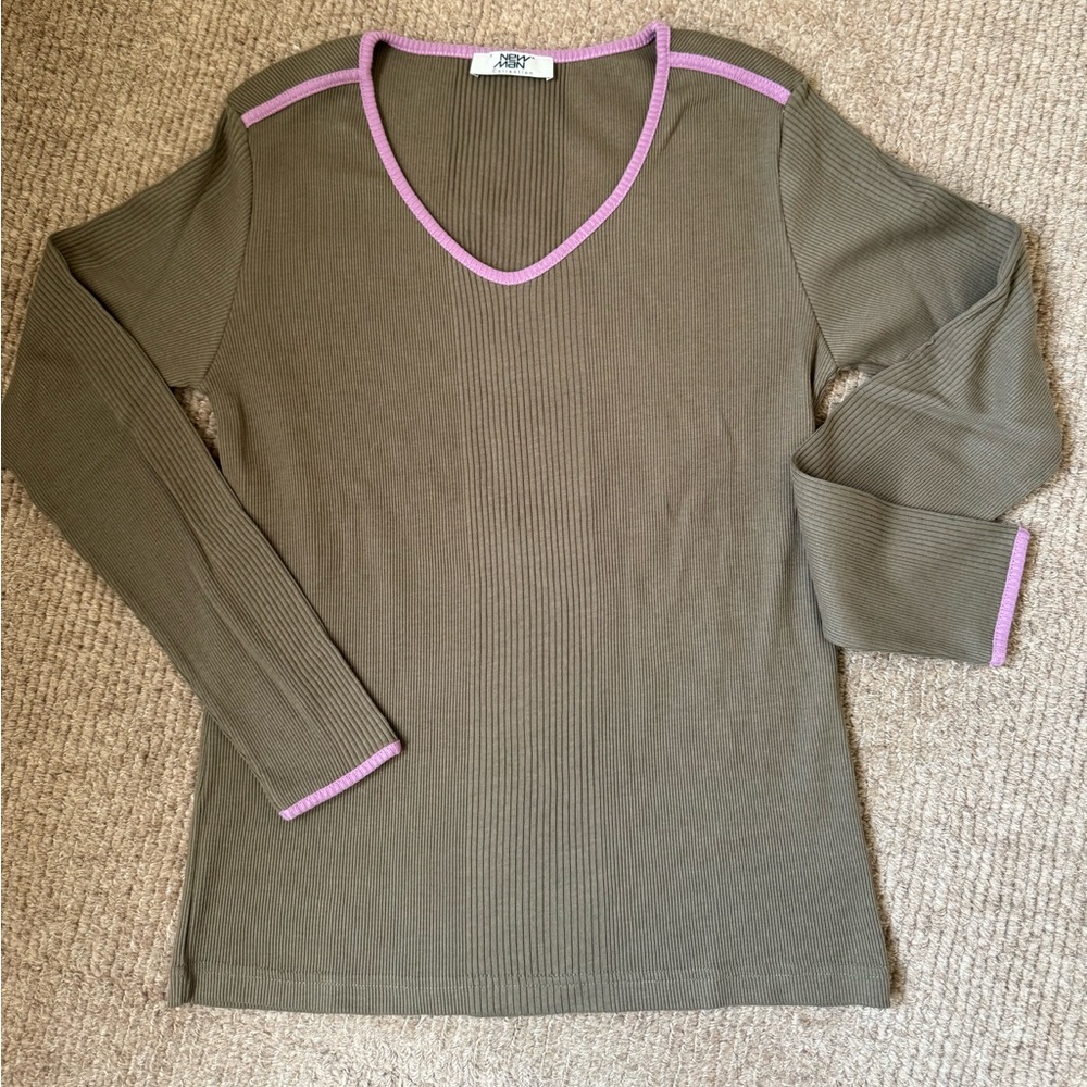 NM long sleeve ribbed cotton v-neck long sleeve tshirt
